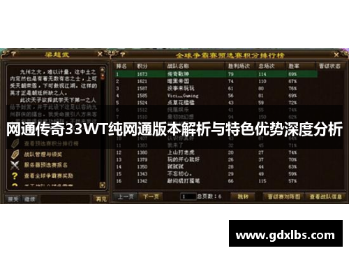 网通传奇33WT纯网通版本解析与特色优势深度分析