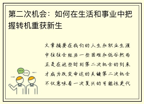 第二次机会：如何在生活和事业中把握转机重获新生